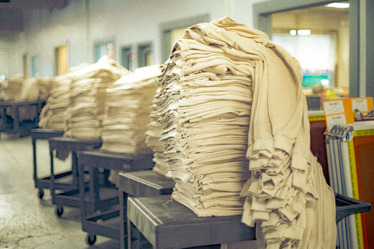 Garment staging. Editorial illustration of production staging / work in process.