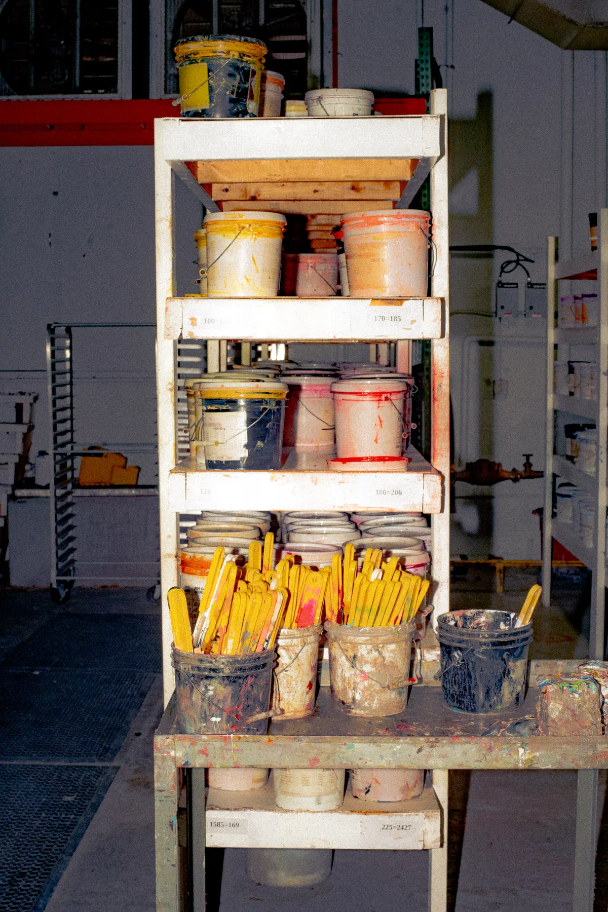 Ink work station. Editorial illustration of screen printing / tools and preparation.